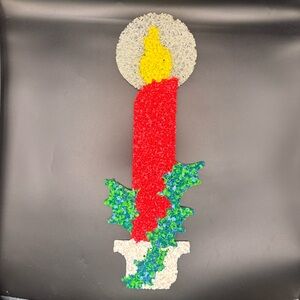 Vintage Melted Plastic Popcorn Candle Flame Holly Red Green White Retro 21”